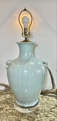 Vintage Crazed Mint Lion Head Table Lamp Light RARE HEAVY LARGE $689 - Image 1 of 4