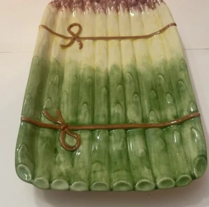 Bandeja para servir vintage de mayólica espárragos Olfaire Portugal cerámica 12,5" - Imagen 1 de 7