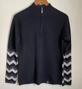 Neve 100% Merino Wool 1/4 Zip Sweater Pullover Women's M Chevron Ski Black - Picture 1 of 8
