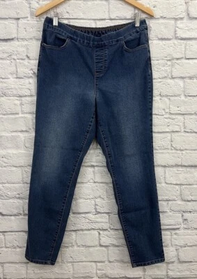 DENIM & CO WOMEN'S DARK WASH CROPPED BLUE JEANS SIZE 12 - Image 1 of 3
