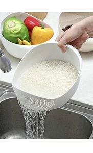 Multi Use Rice Washing Vegetable Fruit Strainer White Bowl Rice Washer - Picture 1 of 8