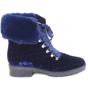 Isaac Mizrahi en vivo! Botas de Sender Acolchadas de Terciopelo y Piel Imitación Marinas - Imagen 1 de 5