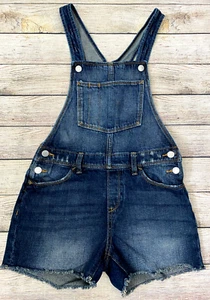 Old Navy Size XL 14 Girls Denim Jean Shortalls Distressed Raw Hems Fringe D31 - Picture 1 of 8
