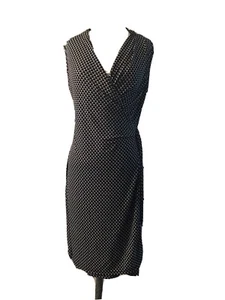 Ann Taylor Navy Blue with White/black Print   Belted Wrap Dress Size M - Picture 1 of 10