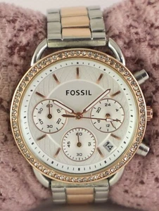 Luxury Fossil Chronograph White Dial With 'Date' Quartz Women Wristwatch - Picture 1 of 8