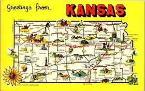 Vintage State Map Points of Interest Postcard Greetings from Kansas KS 1971 - Picture 1 of 3