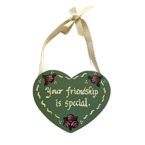 Vintage Cottagecore Hand-Painted Heart Sign Friendship Quote Floral Gift Decor - Picture 1 of 8