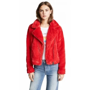 Rebecca Minkoff Henderson Faux Fur Moto Jacket Red ( S ) - Picture 1 of 2
