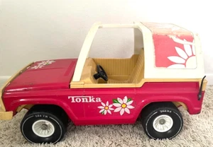 Nice Vintage Metal Tonka Hot Pink Jeep T-Top Barbie Flower Daisies Made in USA - Picture 1 of 5