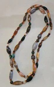 Vintage Chinese Export Bead Blood Jade Agate Carnelian Necklace 48in - Picture 1 of 14