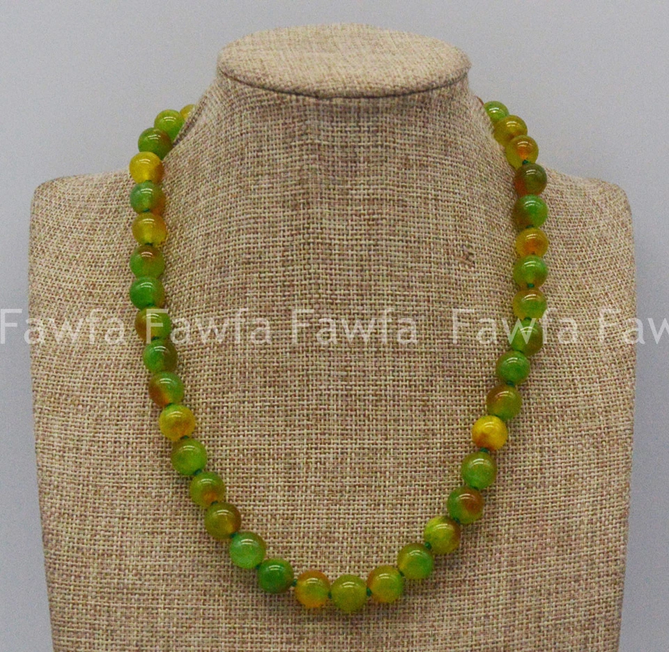 Collar de piedras preciosas cuentas redondas de calcedonia multicolor verde natural de 10 mm 16-36"" Foto 1 de 4