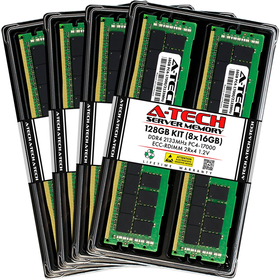 A-Tech 128GB 8x 16GB 2Rx4 PC4-17000R DDR4 2133 ECC REG RDIMM Server Memory RAM - Image 1 of 4