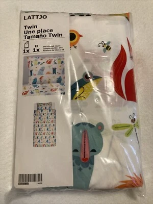 Ikea Lattjo Duvet Cover Pillowcase Sham Kids Twin Size White Cotton Animals New - Image 1 of 4