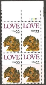 US.1986 Scott #2202  Love - Puppies 22c  Plate Block of 4  MNH OG - Picture 1 of 1