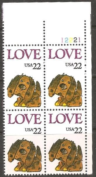 US.1986 Scott #2202  Love - Puppies 22c  Plate Block of 4  MNH OG - Image 1 of 1
