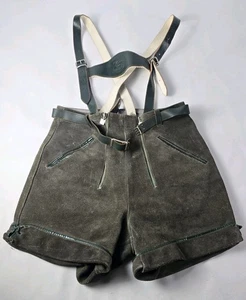 VTG Lederhosen German Leather Shorts Size Women’s 30" Brown Oktoberfest - Picture 1 of 13