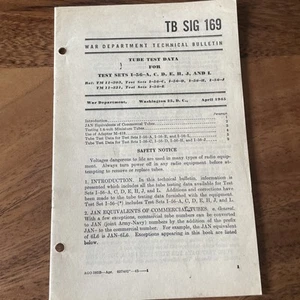 War Department Technical Bulletin - TB SIG 169 April 1945 Radio Tube Test Data - Picture 1 of 4