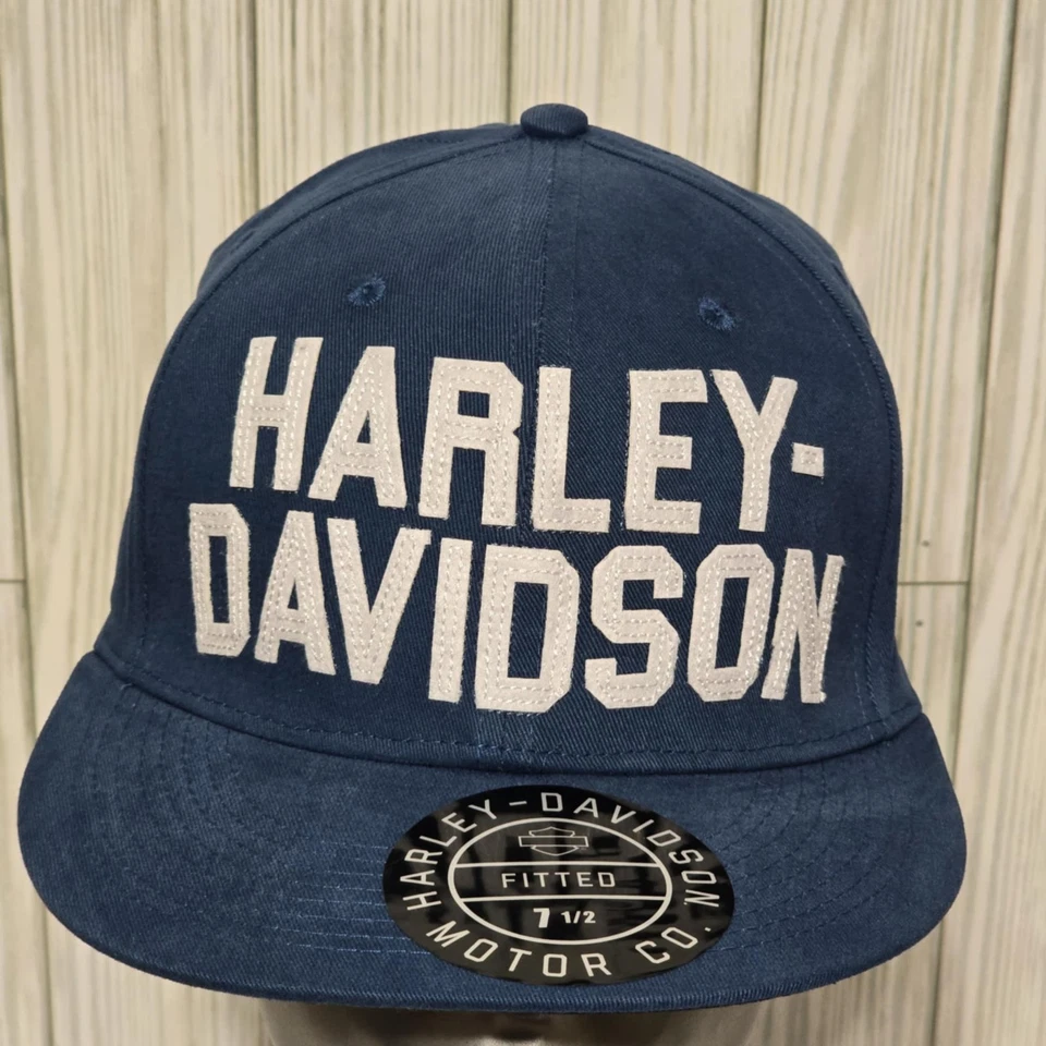 Harley-Davidson H-D Felt Block Fitted Baseball Cap-Blue 99410-22VM Size 7 1/2 XL