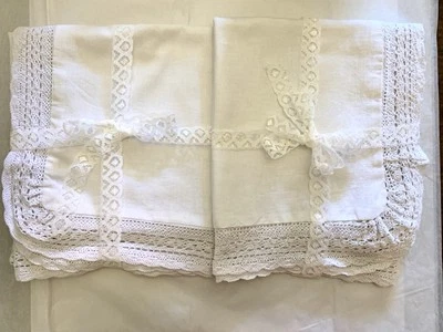 Descontinuado Simply Shabby Chic Blanco Lino Crochet Ribete King Sham Par 21” X 36 Foto 1 de 4