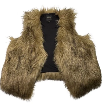 Colete feminino Thalia Sodi de pele sintética marrom jaqueta de pelúcia sem mangas tamanho M 43” peito - Imagem 1 de 4