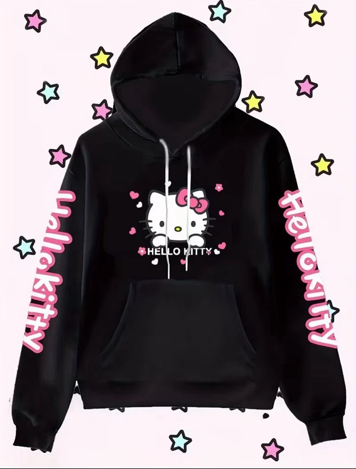Hello Kitty Sudadera con Capucha Manga Larga Bolsillo Sudadera con Capucha Pullover Foto 1 de 4