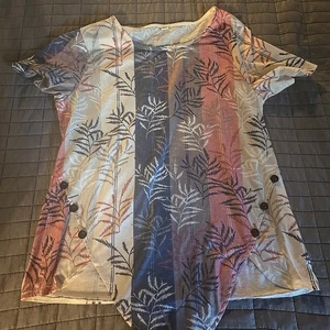 Herbst Blatt Print Kurzarm TShirt Größe M Knöpfe. E - Bild 1 von 7