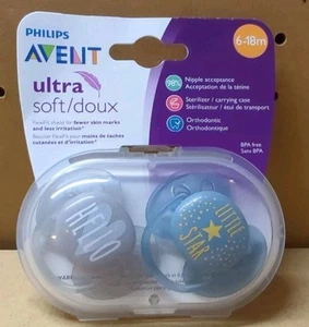 Chupete de Ortodoncia AVENT Ultra Suave 6-18m 2pk Azul Gris con Estuche Esterilizador Nuevo - Imagen 1 de 10