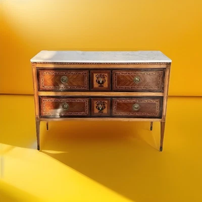 18th Century Northern Italian Neoclassical Piedmontese Marquetry Commode  Marble - Image 1 of 4