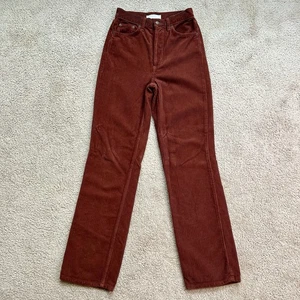 Topshop Woman Brown Corduroy Pants High Waist Straight Leg Size 4 W26 L32 - Picture 1 of 10