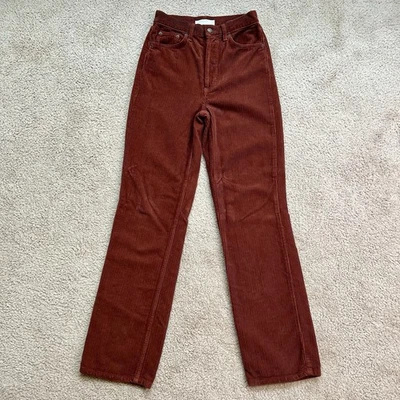 Topshop Woman Brown Corduroy Pants High Waist Straight Leg Size 4 W26 L32 - Imagem 1 de 4