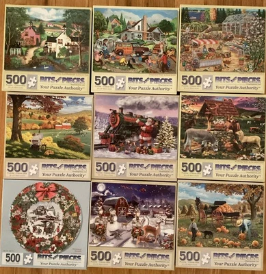 Lote de 9 piezas y piezas rompecabezas 500 piezas animales granjas gente de vacaciones invierno Foto 1 de 4