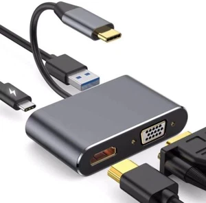 4-in-1 USB C to HDMI VGA Adapter Type C Hub with 4K HDMI Compatible with MacBook - Picture 1 of 8
