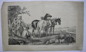 By the Stiles am Zaun arado campesino campesinas litografía 1850 agricultura - Imagen 1 de 2