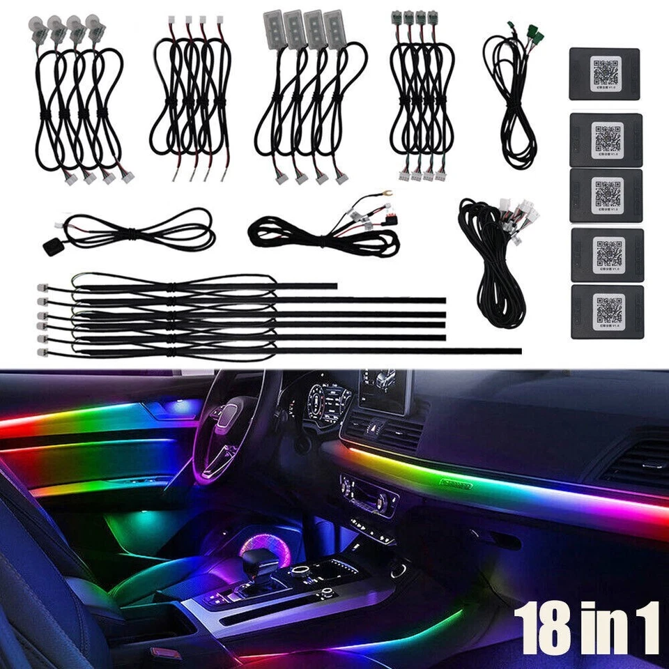 RGB 18in1 LED Interni Auto Fibra Ottica Neon Filo Striscia Luce Atmosphere awe - Immagine 1 di 1