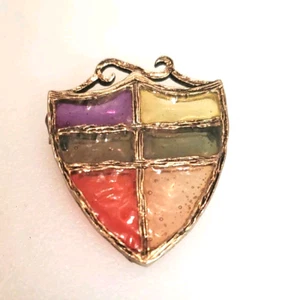"STAINED GLASS" Resin - Brooch - Red, Icy Yellow, Orangely Yellow, Purple - Picture 1 of 3