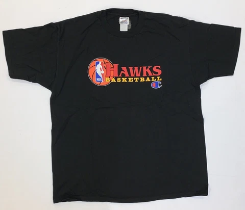 Vintage Champion Atlanta Hawks Basketball NBA Black T-Shirt Size XL Cover