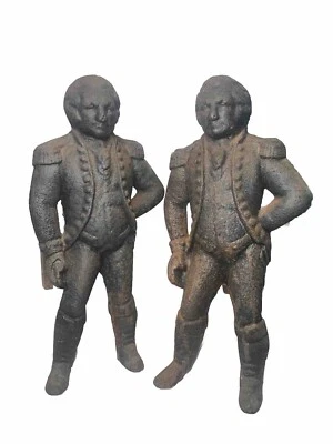 Antique George Washington Cast Iron Andirons Great Detail - Image 1 of 4