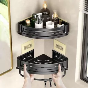 2 Tlg. Duschkorb Eckregal ohne Bohren aus Rostfreiem Aluminium Duschablage Regal - Bild 1 von 29