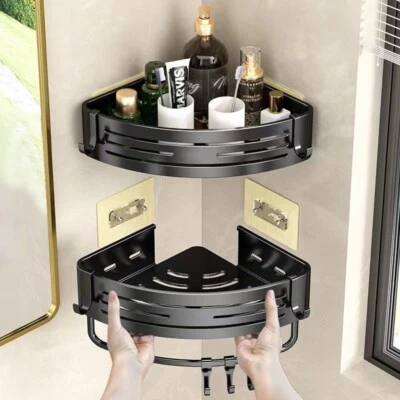 2 Tlg. Duschkorb Eckregal ohne Bohren aus Rostfreiem Aluminium Duschablage Regal - Bild 1 von 4