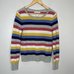 C&C California Small Rainbow Multicolor Stripe 2 Ply Cashmere Pullover Sweater - Picture 1 of 9