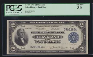 US 1918 $2 FRBN Battleship Cleveland Note FR 757 PCGS 35 V Ch VF (-289) - Picture 1 of 2