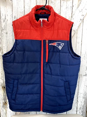 NFL New England Patriots Quilted Blue Red Gray Puffer Vest Sz M - Image 1 of 4