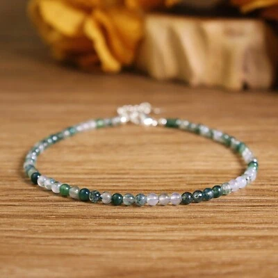 Tobillera Boho Cristal Cuentas Pequeñas de Musgo Natural Ágata Delicadas de 3 mm Regalo de Navidad Foto 1 de 2