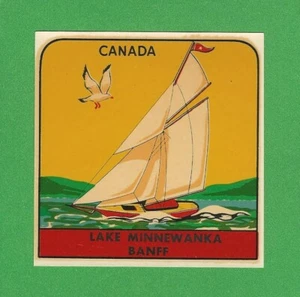 VINTAGE ORIGINAL 1951 SOUVENIR "SEE MINNEWANKA" BANFF ALBERTA WASSER AUFKLEBER SCHÖN - Bild 1 von 2