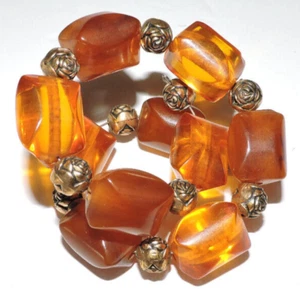 Vintage Bakelite Coil Bracelet-Chunky Butterscotch & Apple Juice Beads-Tested - Picture 1 of 7