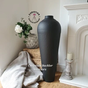 Extra Large Black Metal Floor Vase Contemporary Ornament with Lid 103cm Tall - Picture 1 of 11