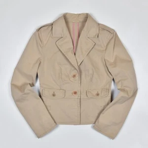 Weekend MAX MARA Vintage Cotton Safari Beige Unlined Blazer Jacket Buckle 6 US - Picture 1 of 7
