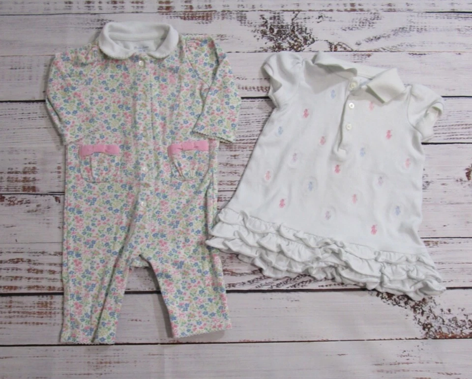 Lot Of 2 Ralph Lauren Baby Pink Floral 1 Piece & Ruffle Dress Girls 3-9 Months - Image 1 of 4