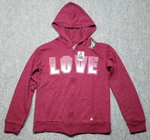 Xersion Hoodie Sweatshirt Girls XL 16 Burgundy Full Zip Love Graphic Pockets New - Picture 1 of 9