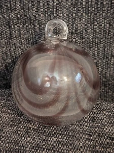 Christmas Ornament Hand Blown Glass Eye Studio Style Pink Milky Orb Heavy 4.5" - Picture 1 of 10
